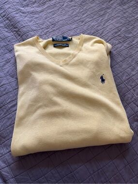 Polo by Ralph Lauren Men's Yellow V-Neck Sweater prima cotton size large